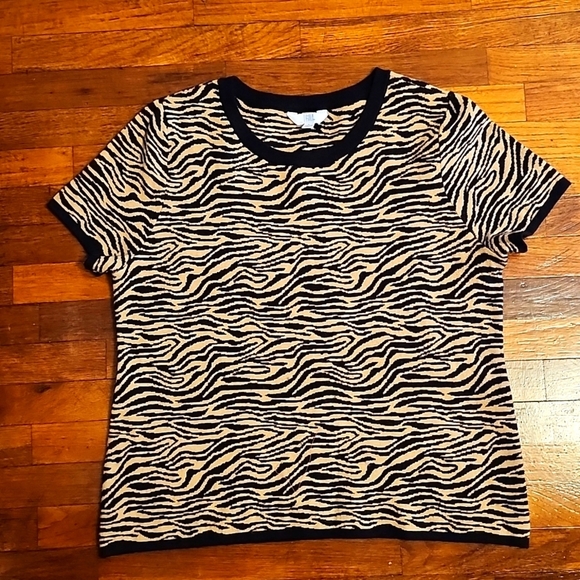 🍁Time and Tru Zebra Print Short Sleeve Sweater - Picture 1 of 4